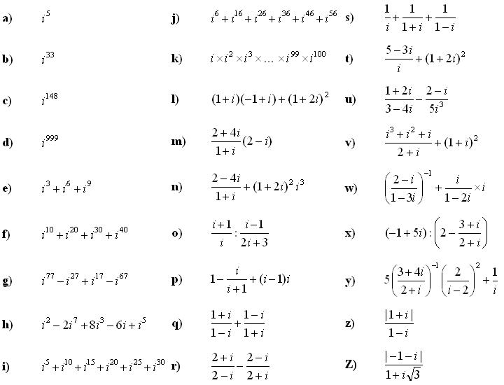 Complex numbers and complex equations - Exercise 1